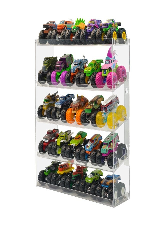 AAiphuwew Acrylic Monster Trucks Display Case - Holds Up to 25 Car Collectibles, Clear 5 Tiers Toy Truck Cars Display Storage Organizer Tire Shelf - Image 1